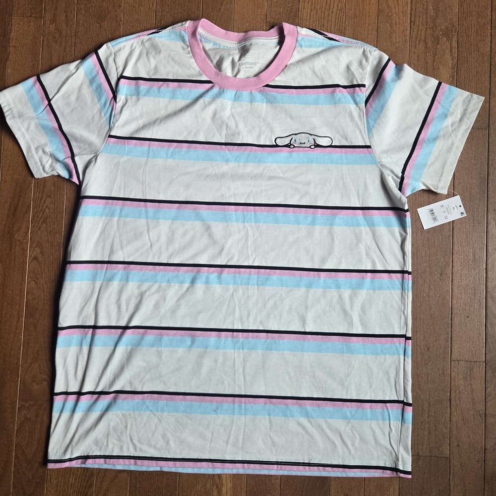 Sanrio Cinnamoroll Pastel Striped Tee Pink Blue White Women's Size XL NWT